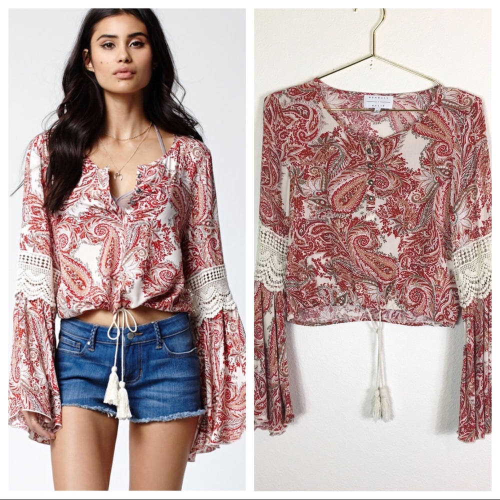 Kendall and Kylie Crochet Bell sleeve top